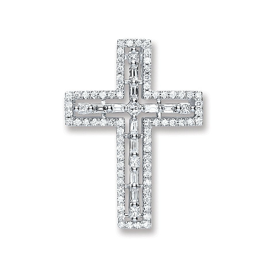 18ct White Gold 0.50ct Baguette & Brilliant Cut Diamond Cross Pendant - Fine Necklace – Luxury Jewellery by Imperial T